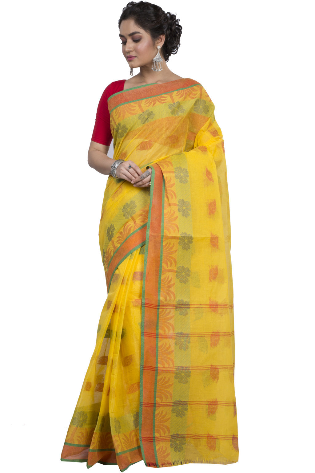 Yellow Pure Cotton TalGach Tant Saree (873)